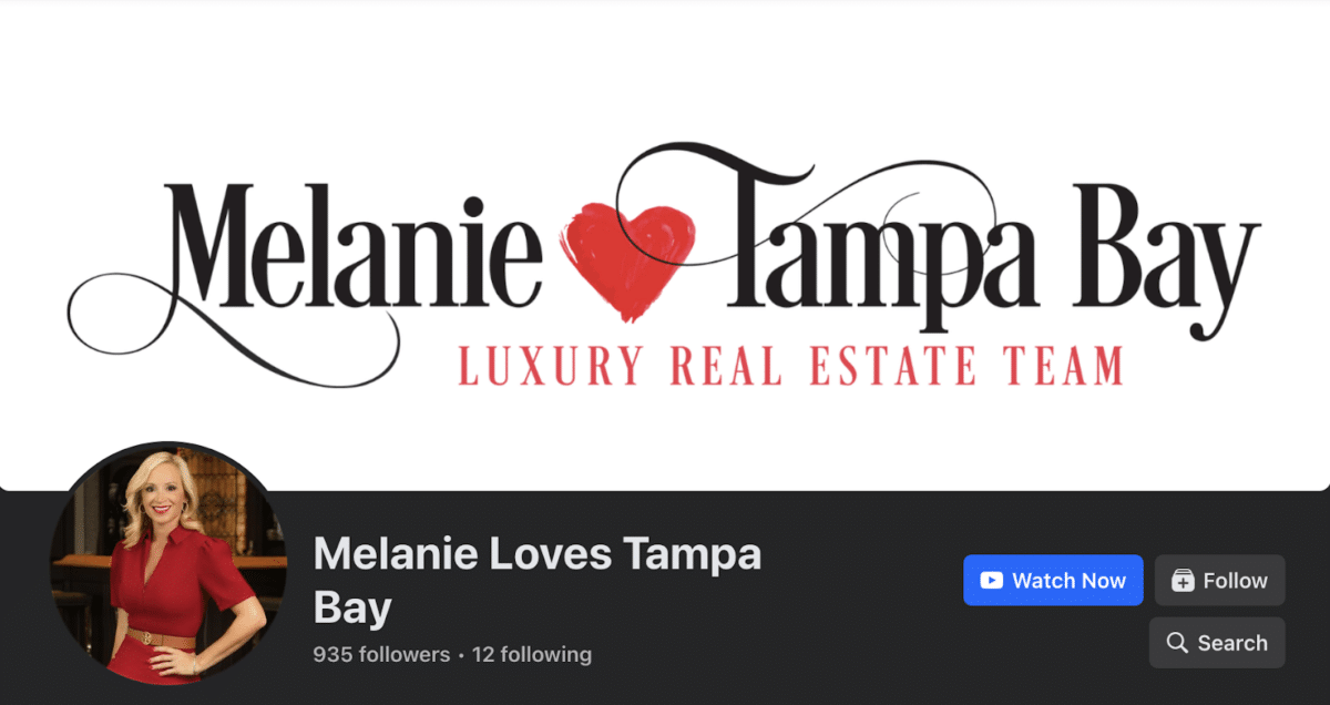Melanie Atkinson keeps things simple and directs users to her YouTube channel in her Facebook cover image.