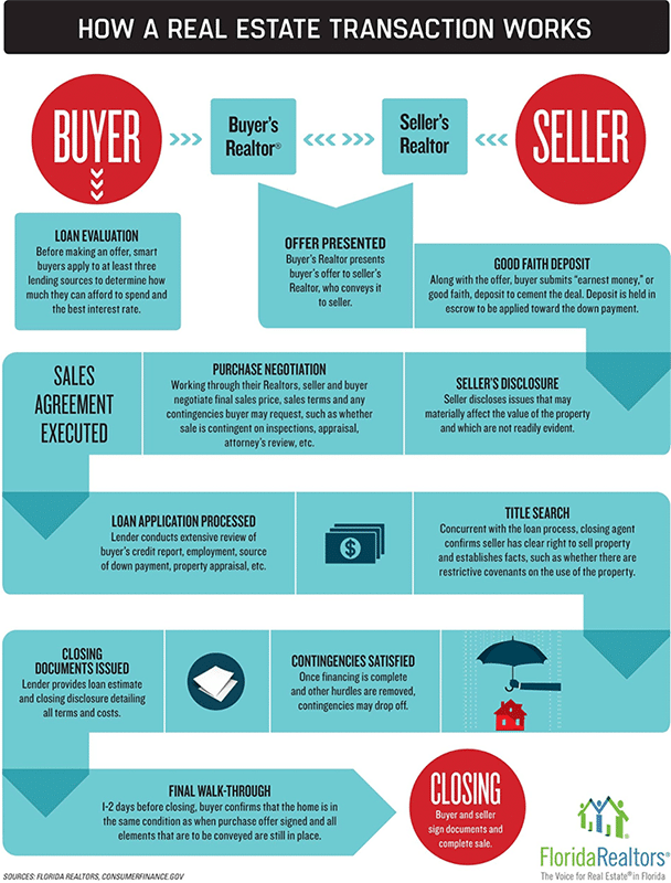 real estate infographic explaining the flow of a real estate transaction.