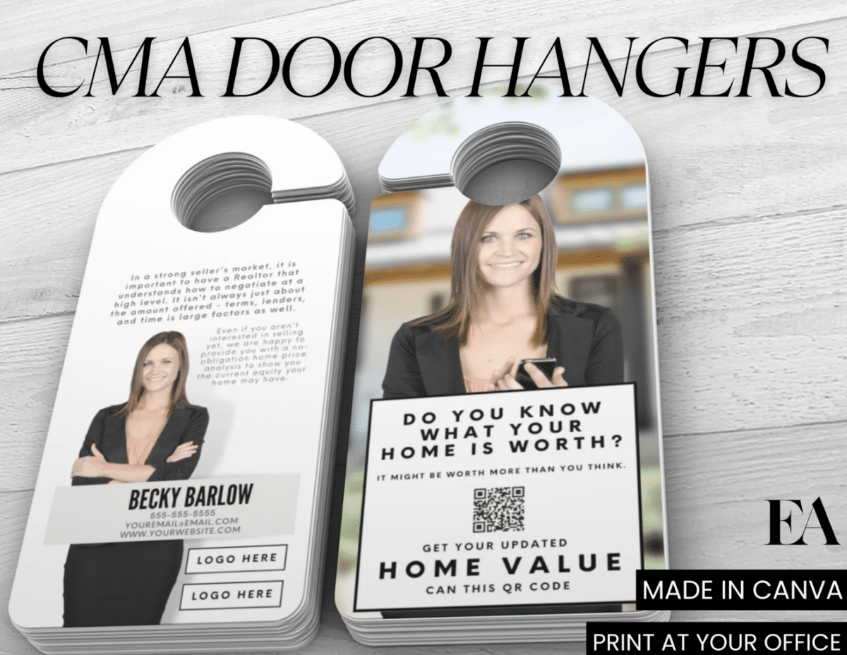Picture of a door hanger with "Do you know what your home is worth?" with a QR code.