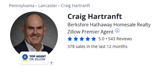 screen shot of Craig's Zillow Premier Agent profile which illustrates his experience.