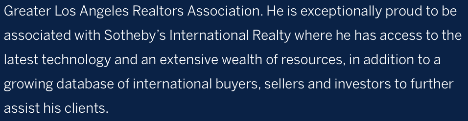 a real estate bio example that shows the agent's pride in his brokerage