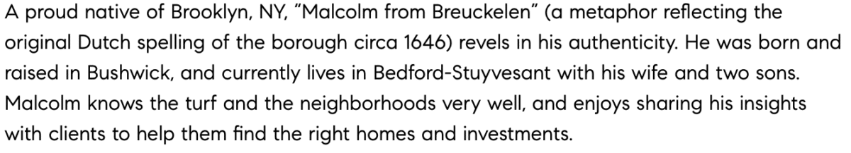 screenshot of real estate bio that shows how hyper local this professional is