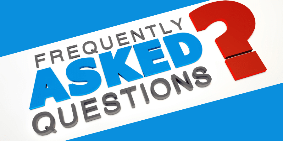 Blue field with a white banner with "Frequently asked questions?" written across it.