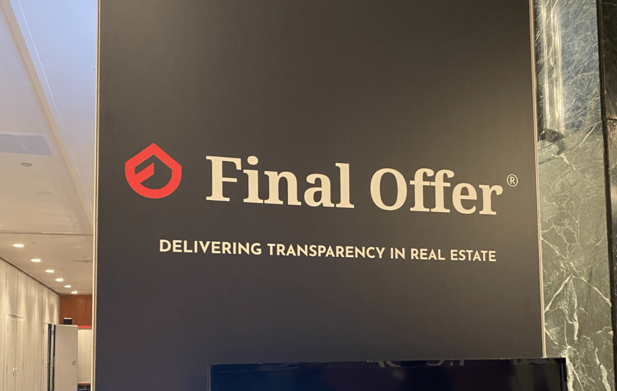 Snapshot of Final Offer booth sign from Inman Connect New York 2024