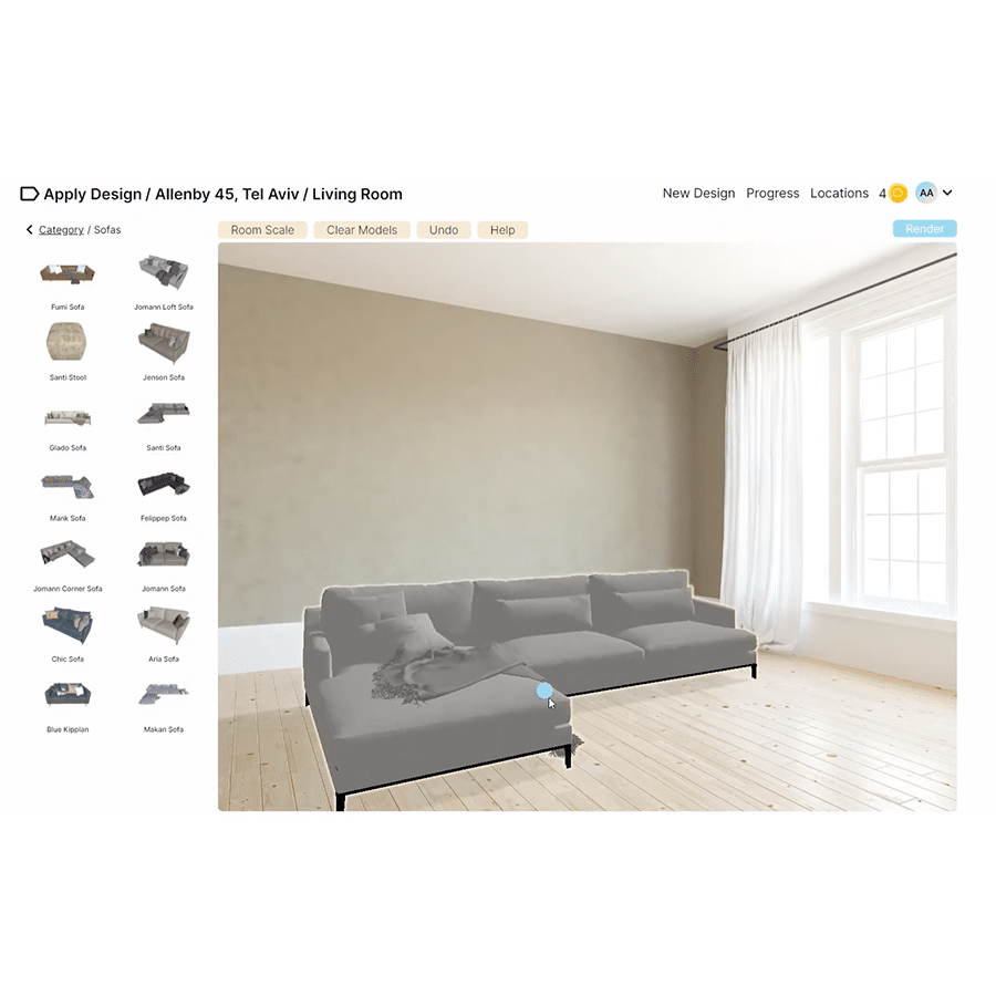 Apply Design allows you to add furniture and decor using augmented reality to virtually stage a vacant home