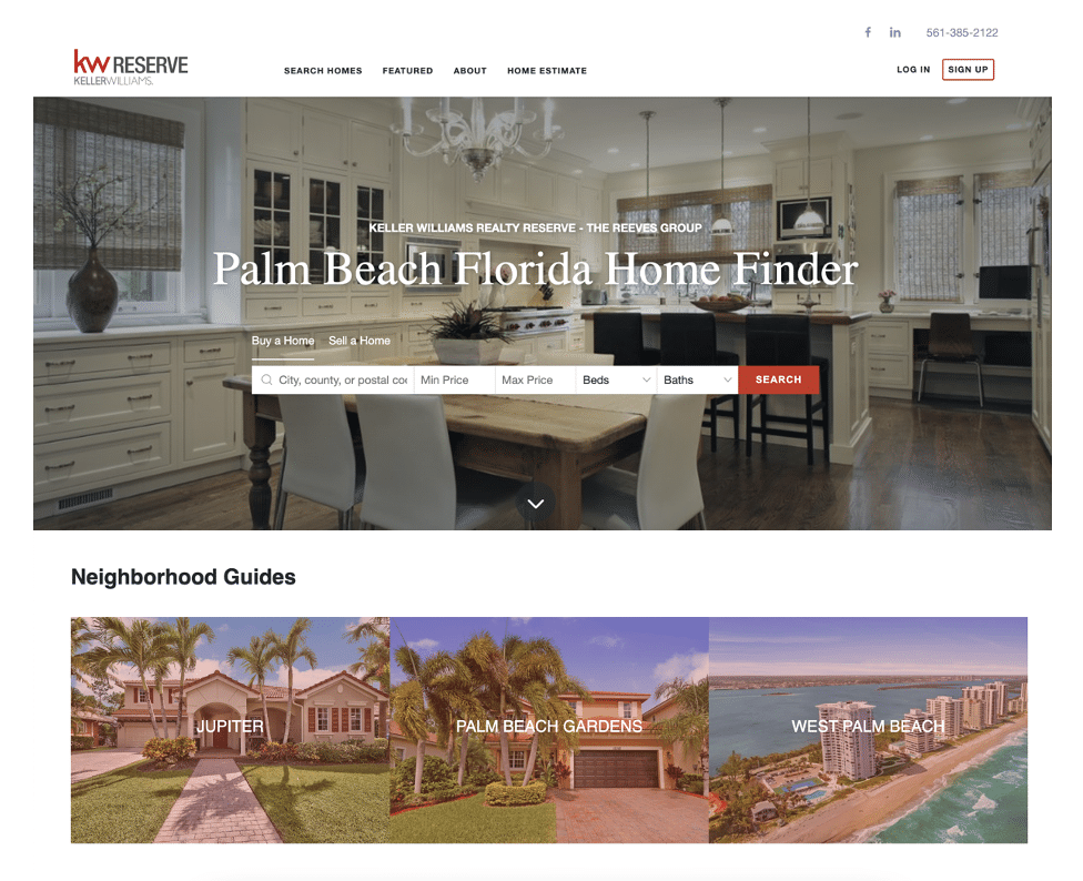KW website created by CINC showing Palm Beach, Florida properties.