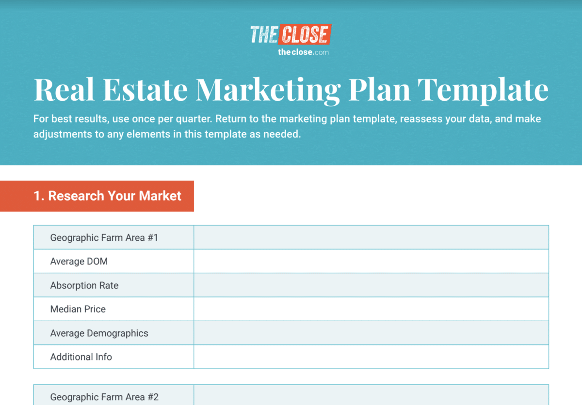 Screenshot of The Close Real Estate marketing plan template