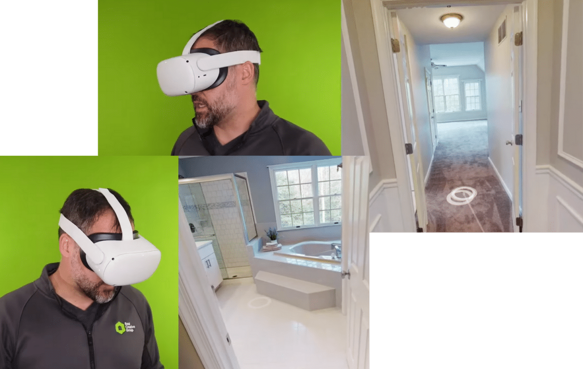 Real estate agent demonstrating how VR headsets work with 3D virtual tour