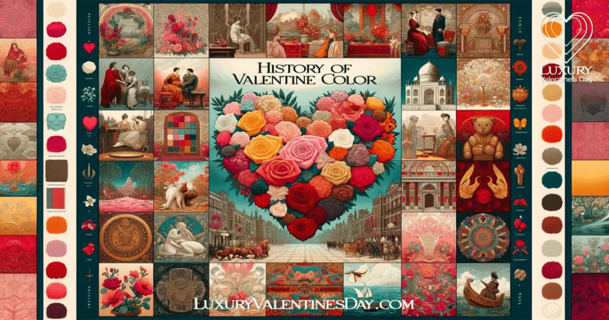 A collage of images using Valentine's Day colors.