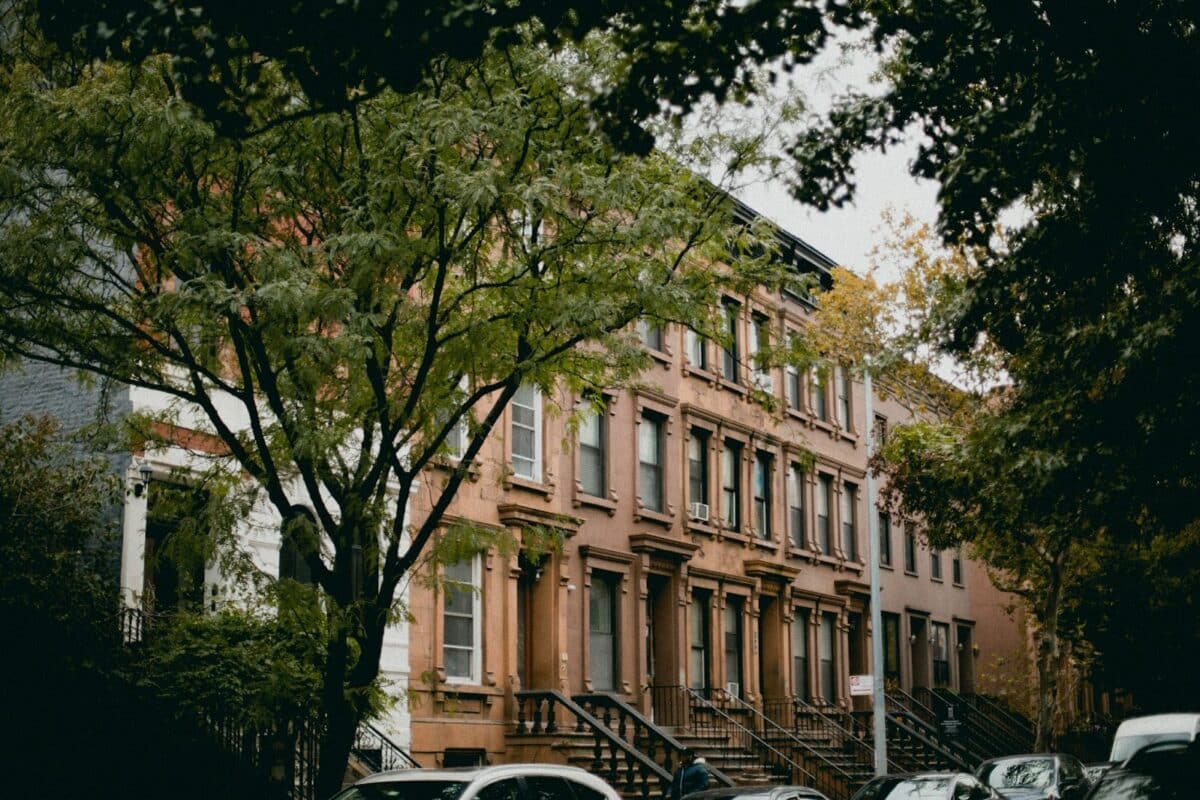 Brownstone houses in Harlem, New York