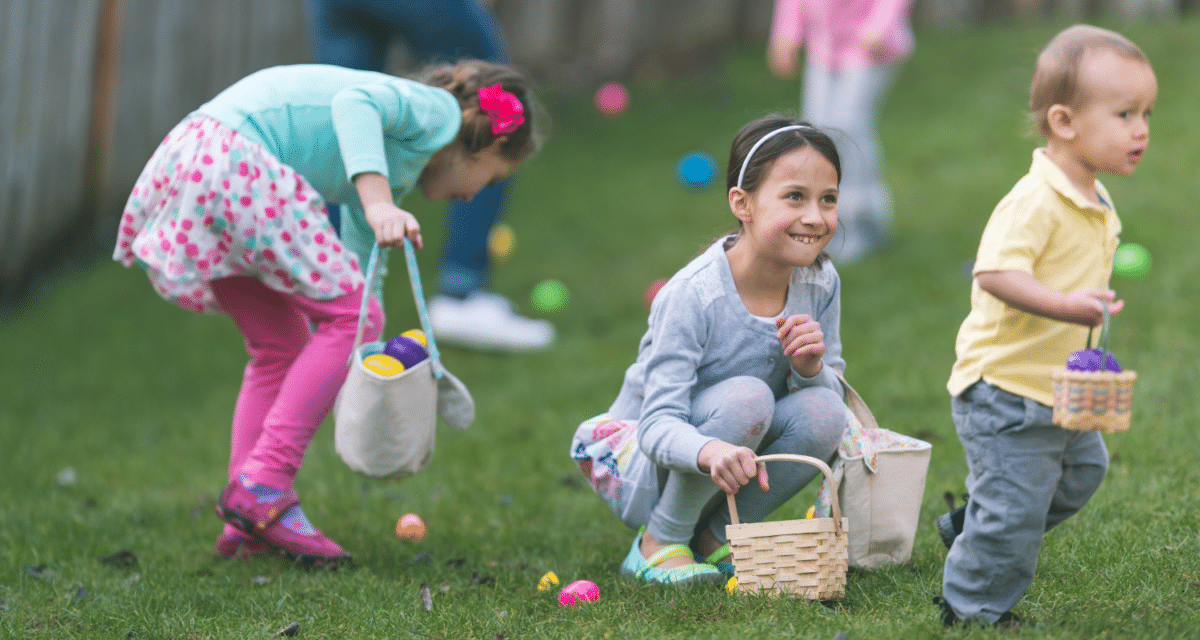 Kids participating in an Easter egg hunt