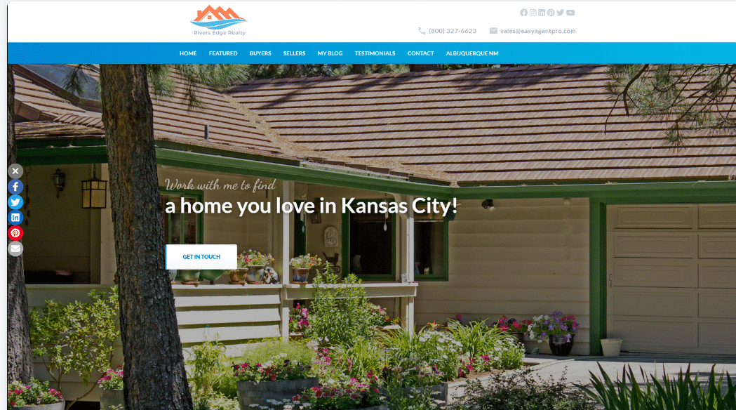 River Edge Realty landing page with image of front porch with flowers.