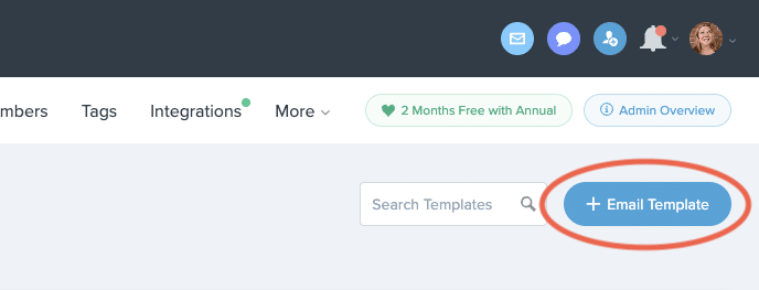 The button to create new email templates inside the Follow Up Boss platform