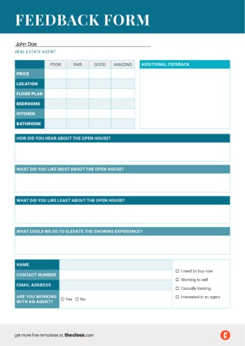 The Close open house feedback form with more detailed fields template #7