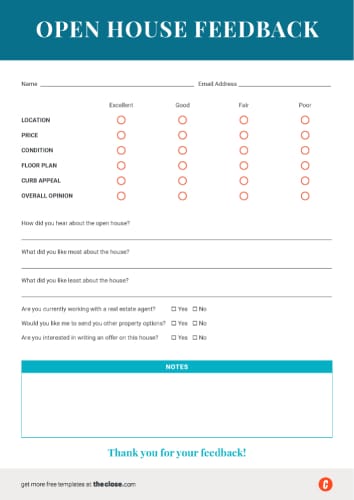 The Close open house feedback form with more detailed fields template #5