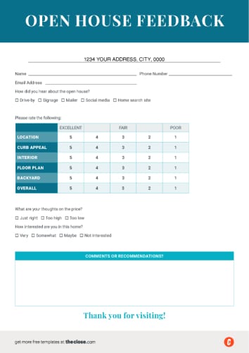 The Close open house feedback form with more detailed fields template #6