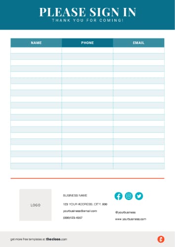 The Close basic and clean open house sign-in sheet template #1