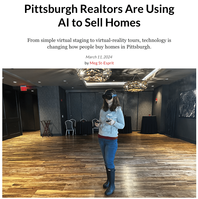 Pittsburgh Magazine website with article titled "Pittsburgh Realtors are Using AI to Sell Homes"