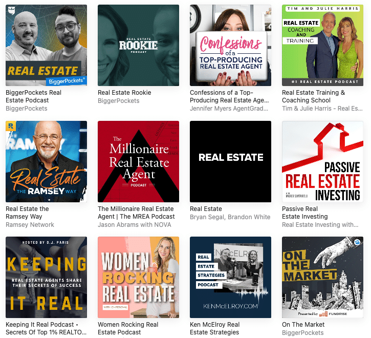Example of real estate topic podcasts on Apple podcasts