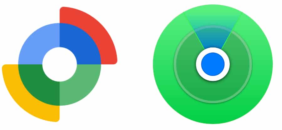 Google's Find My Device logo and Find My logo