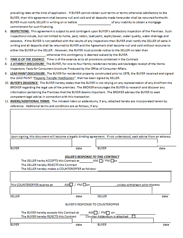 Page two of a Massachusetts Offer to Purchase form