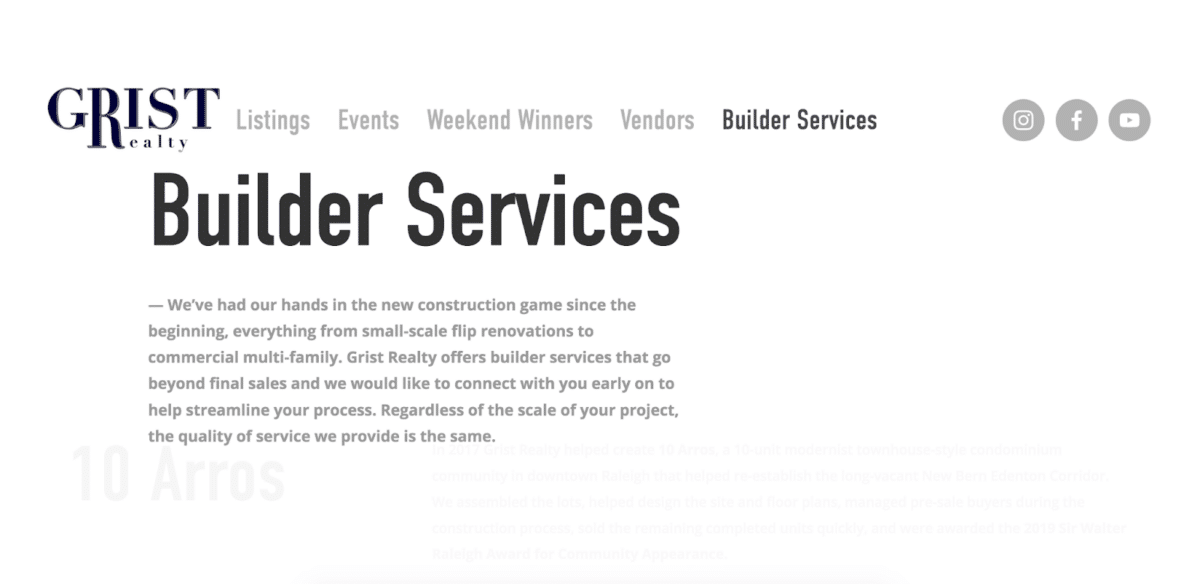 Screenshot of website builder services page