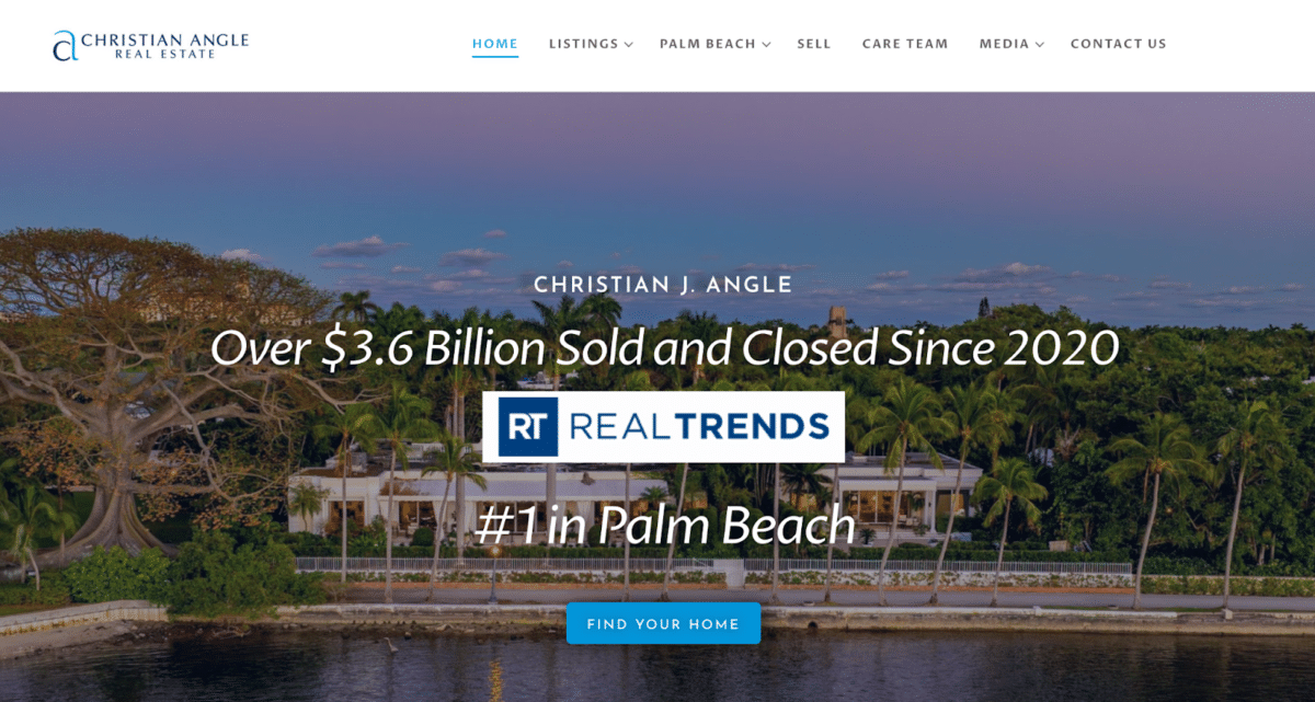 Screenshot of a website's homepage with the company's statics over a beach from property