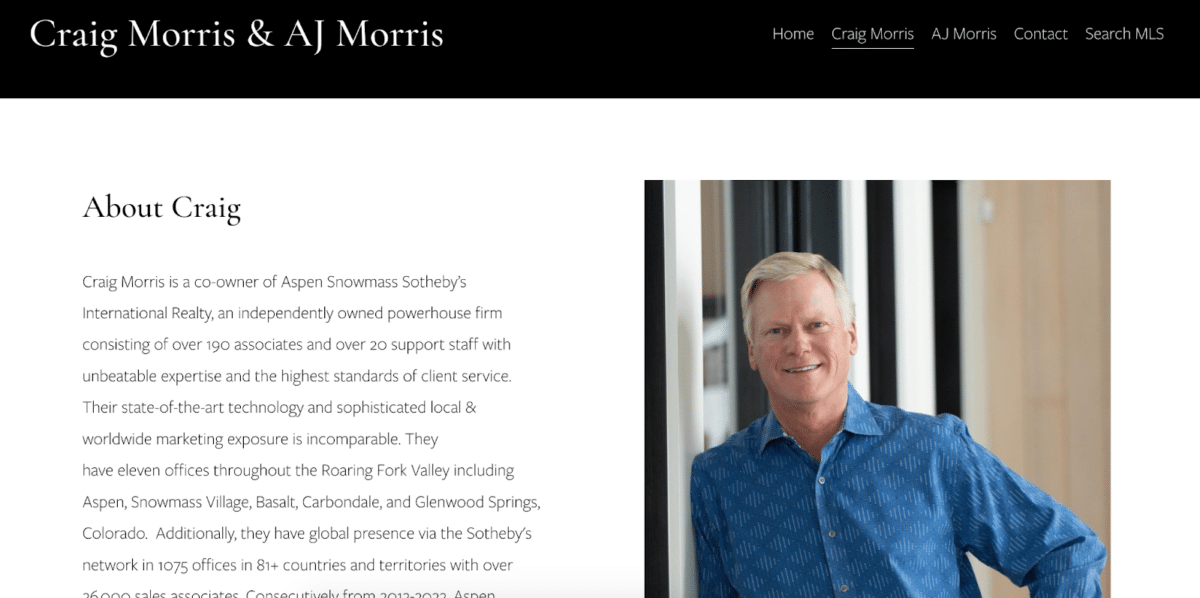 Screenshot of a real estate agent's biography and headshot