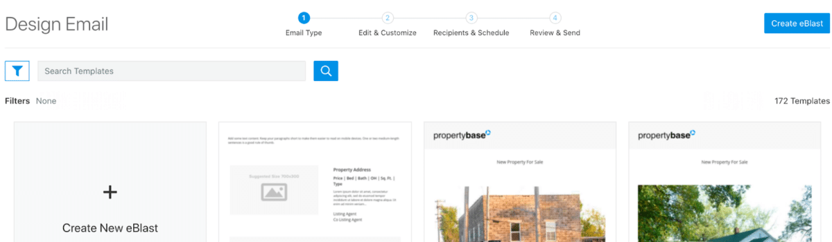 Screenshot of email designs available with Propertybase Go