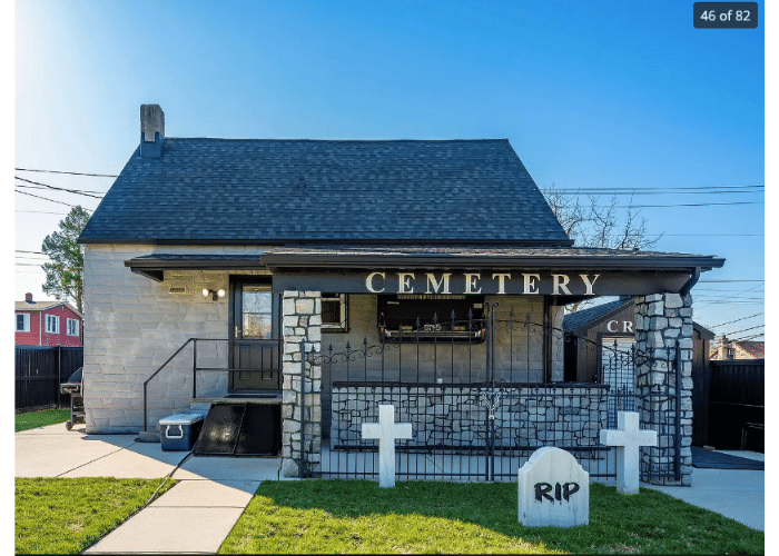 Creepy real estate listing with cemetery