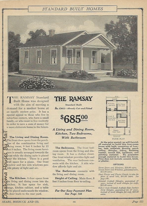 A page of Sears 1927 catalog with The Ramsay house and its floor plan