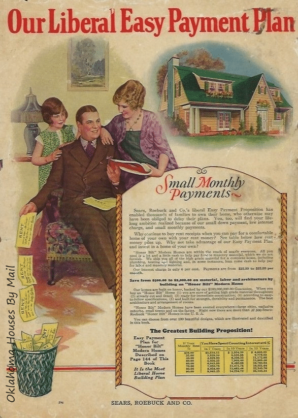 A page of financing options from the Sears Modern Homes 1927 catalog