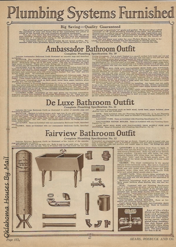 A page about plumbing fixtures from the Sears Modern Homes 1927 catalog
