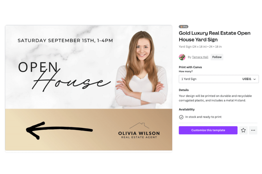 Open house yard sign template Canva
