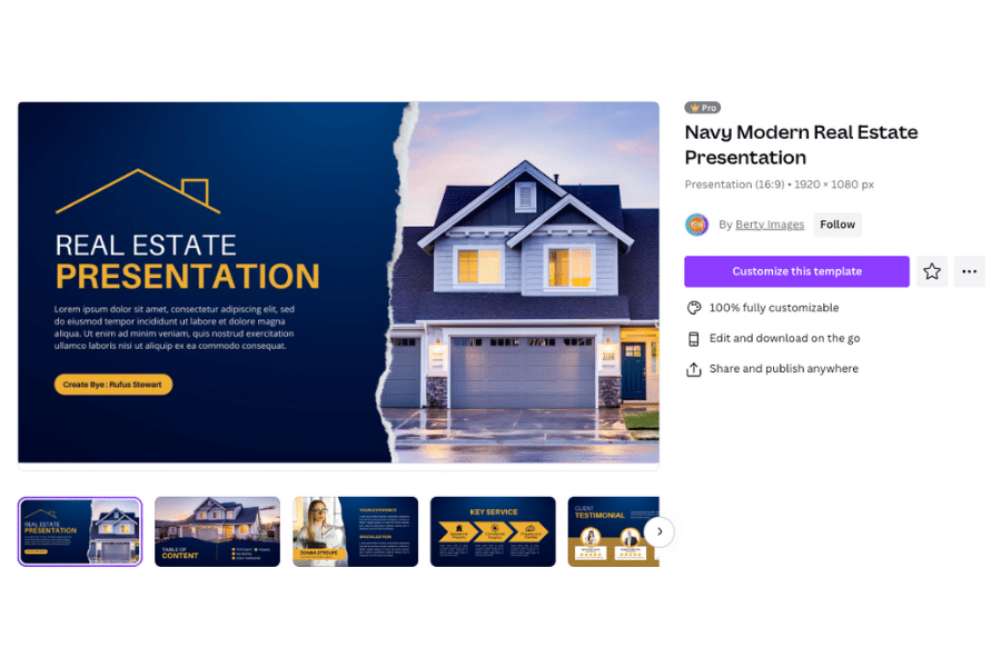 Canva real estate listing presentation template